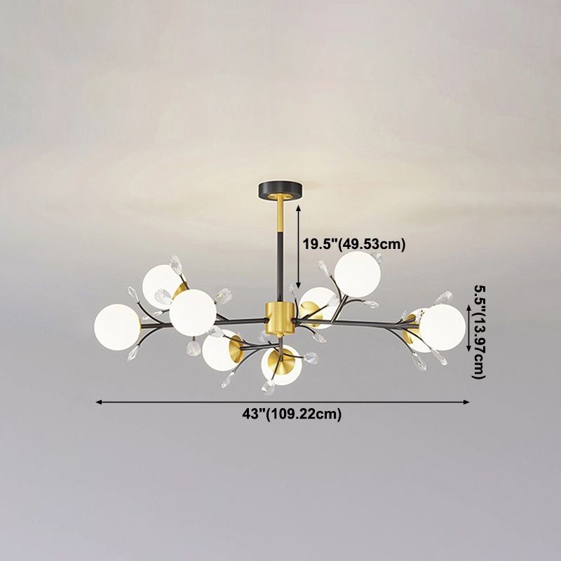 Black Globe Chandelier Nordic Multi Light Hanging Light with White Glass for Bedroom