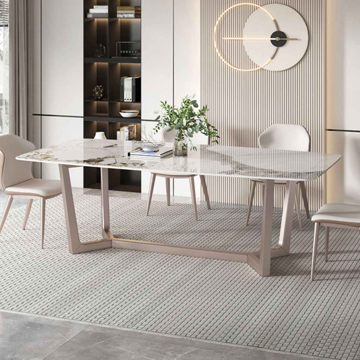 Luxury Sintered Stone Top Dining Set Rectangle 1/4/5/7 Pieces Dining Table Set