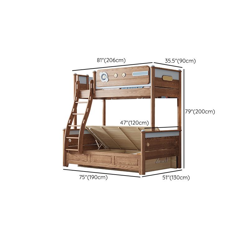 Brown Scandinavian Bunk Bed Solid Wood Standard Bunk Bed with Guardrail