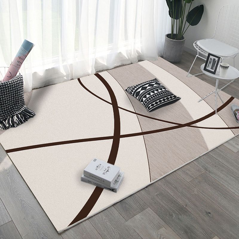 Gray Modern Rug Polyester Irregular Line Rug Washable Rug for Home Decor