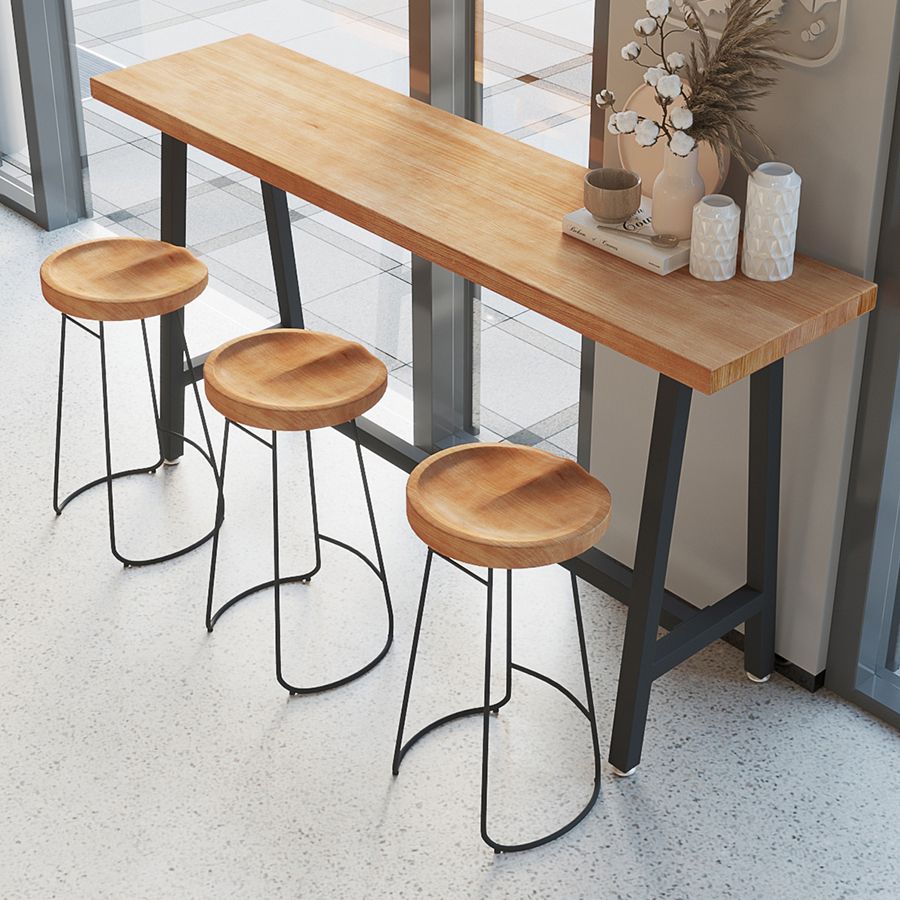 Mesa de barra de estilo moderno marrón mesa de madera sólida y cafetería de la cafetería del pie de hierro negro
