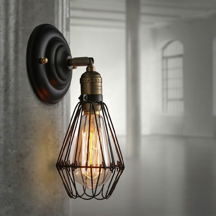 Industrial Style Caged Wall Sconce Lighting Metal 1 Light Wall Mounted Lamps
