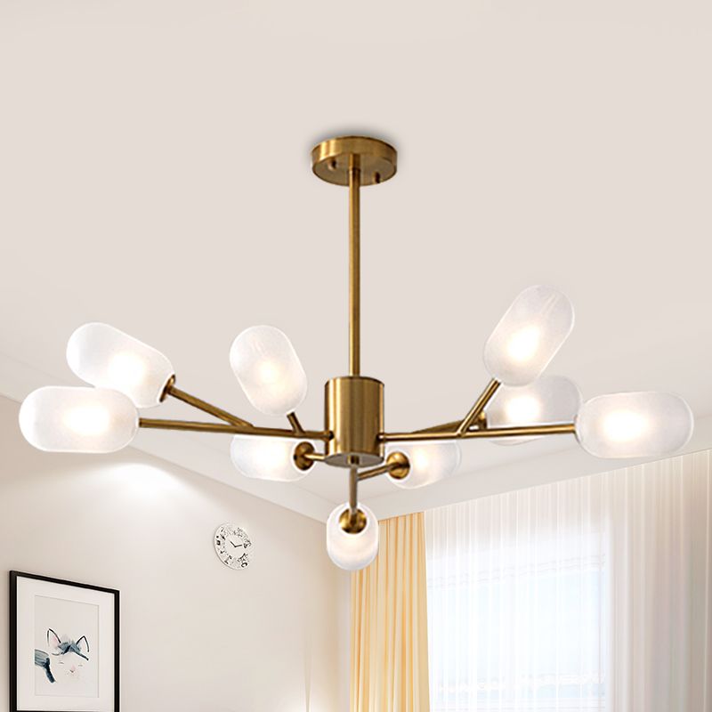Contemporary Capsule Hanging Lighting Milk Frosted Glass 9 Bulbs Bedroom LED Chandelier Lamp in Gold