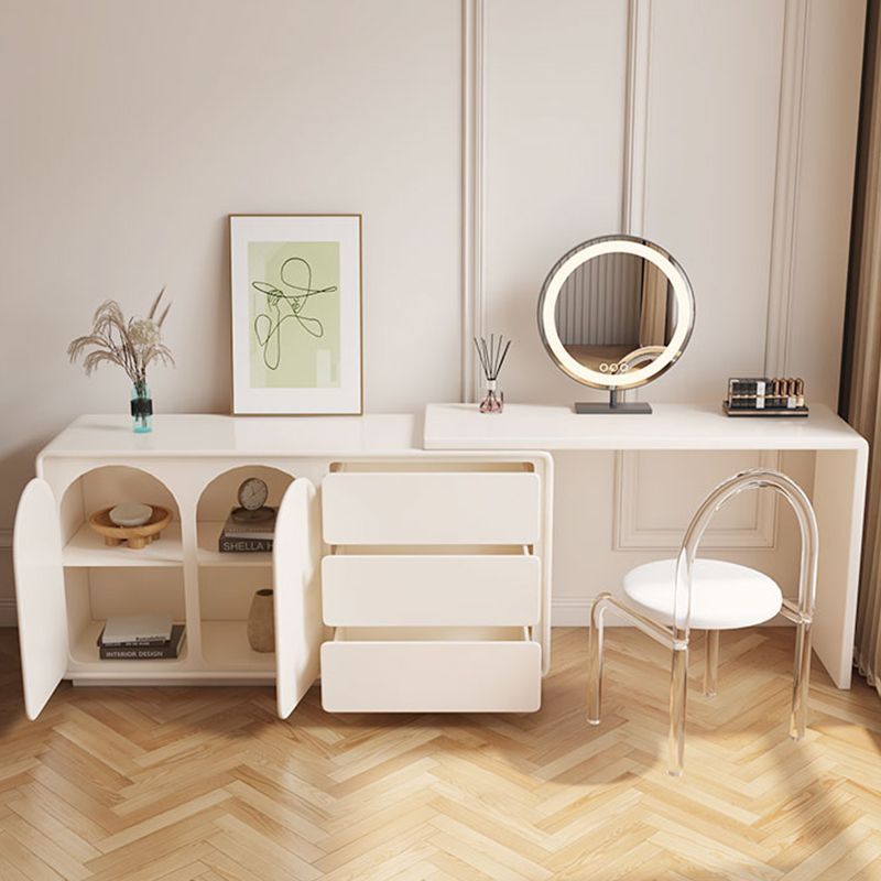 3 Drawers Lighted Mirror Wood White Vanity Dressing Table for Bedroom