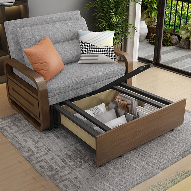 Upholstered Sleeper in Gray Solid Wood Futon And Mattress with Storage