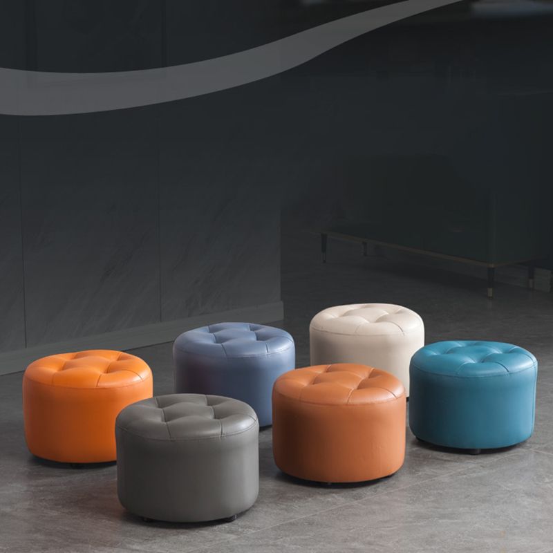 Modern Tufted Ottoman Water Resistant Genuine Leather Round Foot Stool Ottoman
