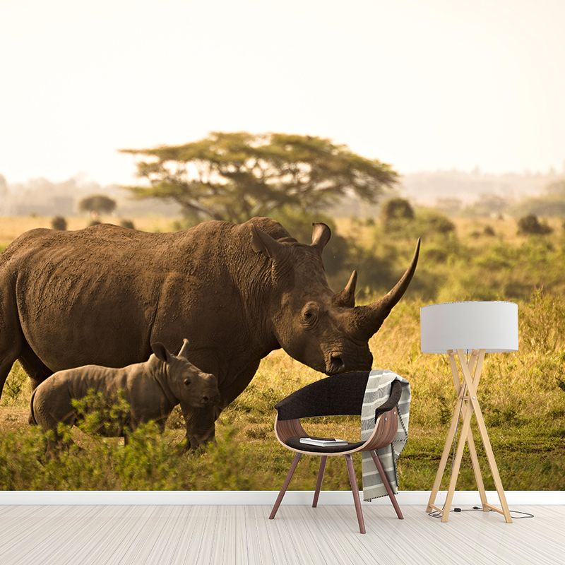 Photography Rhino Mural Wall Decor Mildew Resistant Living Room Wall Mural Wall Art