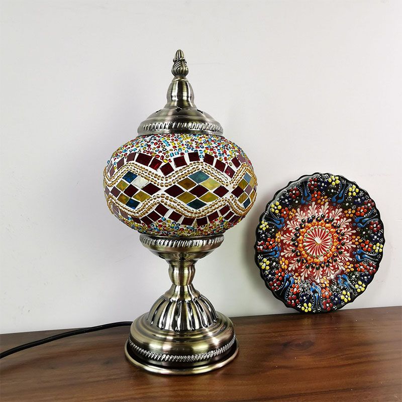 Turkish Mosaic Desk Light Retro Style Glass Lamp Shade Table Lamp Fixture