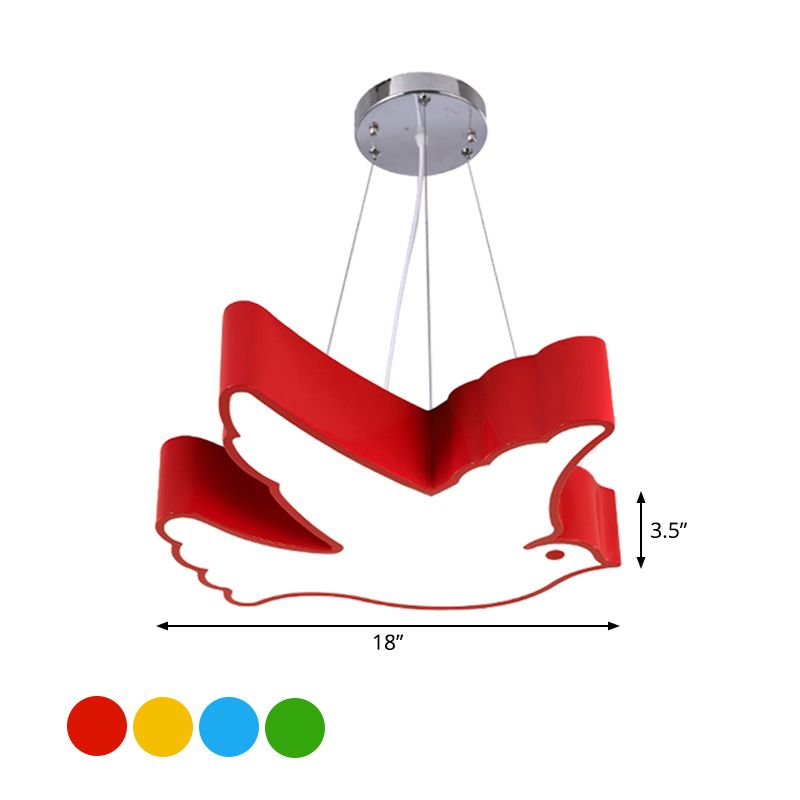 Contemporary LED Pendant Chandelier Blue/Green/Red Flying Bird Suspended Lighting Fixture with Acrylic Shade