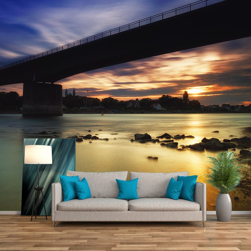 Contemporary Stone Bridge Wallpaper Architecture Mural  Stain Resistant for Bedroom
