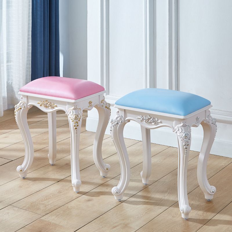 Glam Pouf Ottoman Faux Leather Solid Color Water Resistant Carving Rectangle Pouf