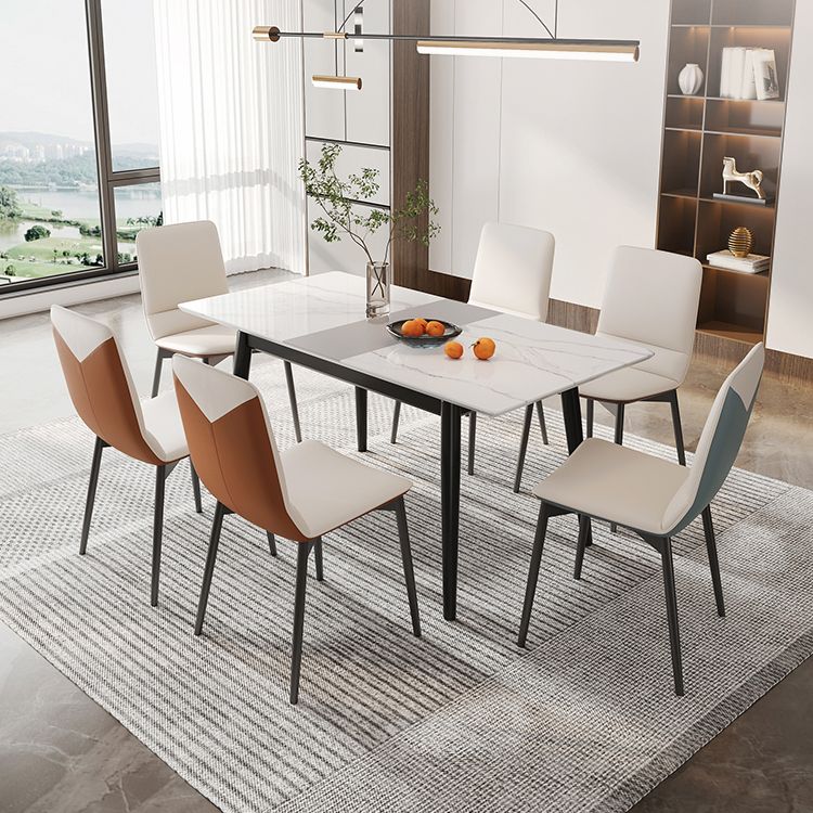 White Stone Dinette Set with Black Legs 1/2/5/7 Pieces Modern Dining Table Set
