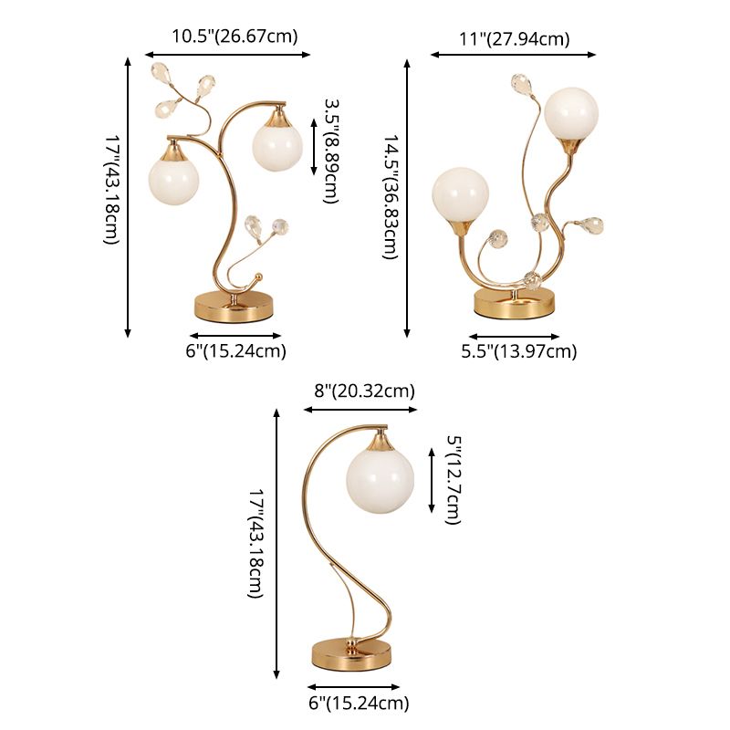 Satin Opal Glass Ball Table Lamp Contemporary Gold Finish Nightstand Light for Bedroom