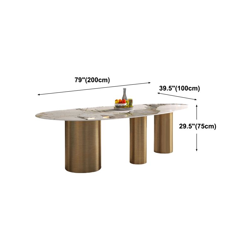 Luxury Sintered Stone Top Dining Table Rectangle Table with 3 Legs in Gold