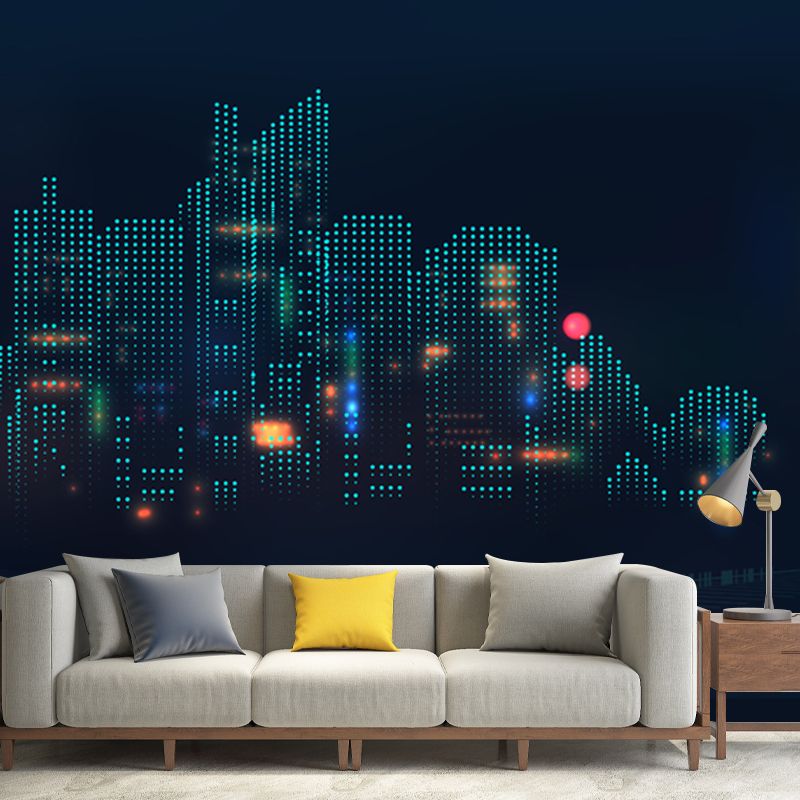 Modern 3D City View Mural Wallpaper Non Woven Moisture Resistant Black Wall Art for Living Room
