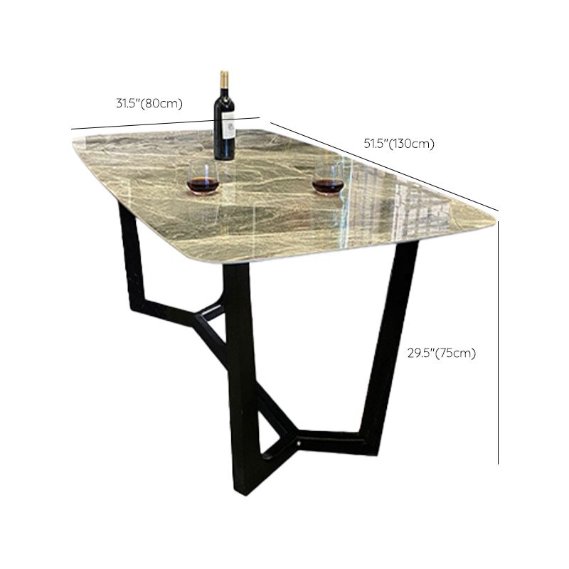 Industrial Sintered Stone Dining Table Rectangle Table with Wooden Base