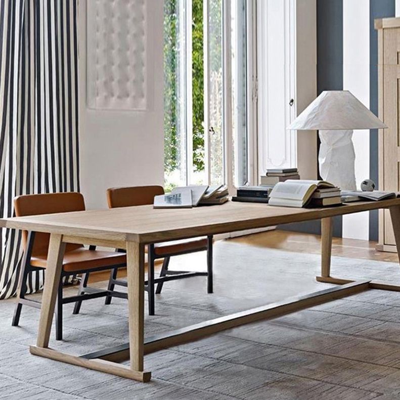 Solid Wood Contemporary Rectangular Dining Table Wood Top Table with Trestle