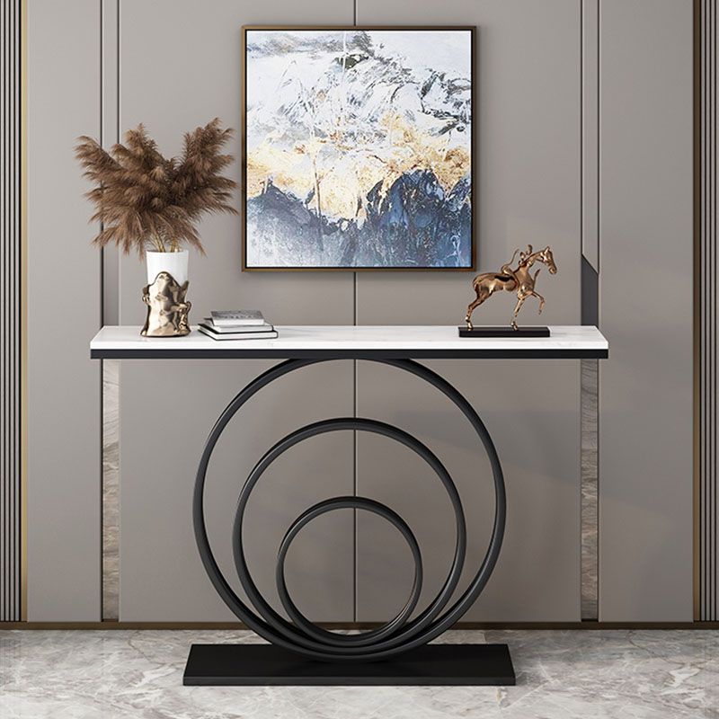 Modern Iron Console Sofa Table Rectangle Stone Console Accent Table for Hall