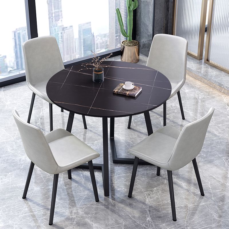 Round Traditional Luxury Dining Table Sintered Stone Table with Double Pedestal,31.5"L x 29.5"H