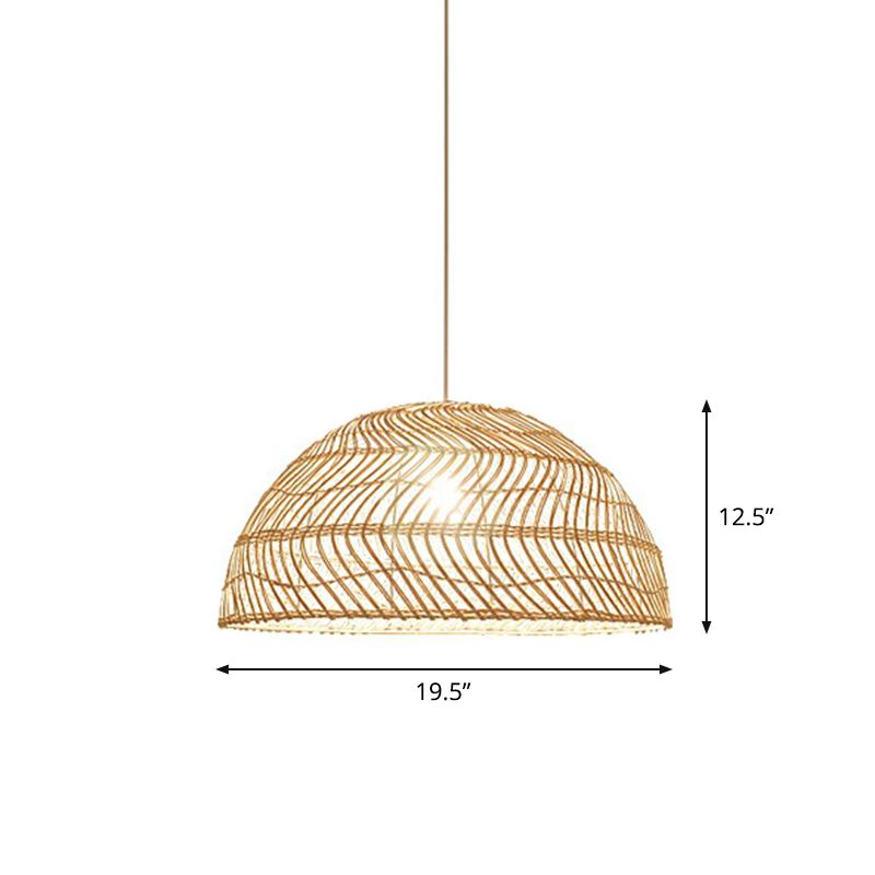 Half-Sphere Pendant Lighting Modern Bamboo Fiber 1-Light Dining Room Suspension Light