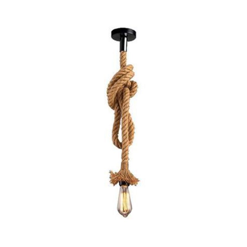 Exposed Bulb Natural Rope Pendant Light Vintage Industrial Restaurant Hanging Light Fixtures