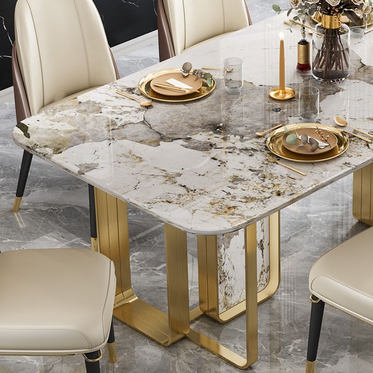 Sintered Stone Top Dining Table Luxury Rectangle Gold Base Home Table