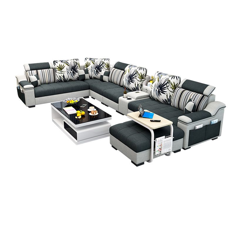 Sloped Arms Pillowed Back Cushions Sectionals Sofas for Living Room