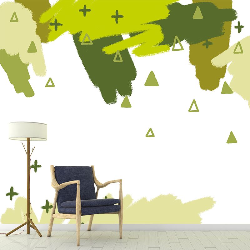 Green Childrens Art Mural Full Size Branch and Bushes Painting Wall Covering for Home