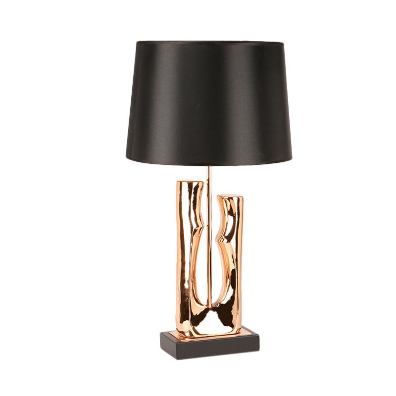 Barrel Fabric Table Light Contemporary 1 Head Black Finish Creative Desk Lamp for Bedroom