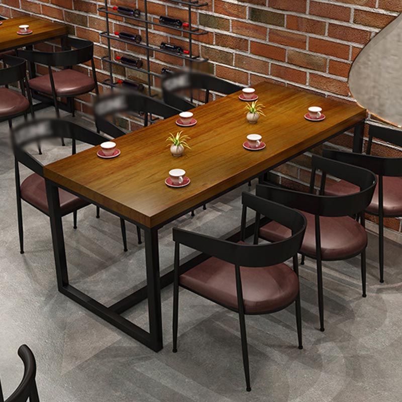 Industrial Trestle Base Dining Table Rectangle Solid Wood Dining Site Table without Chair