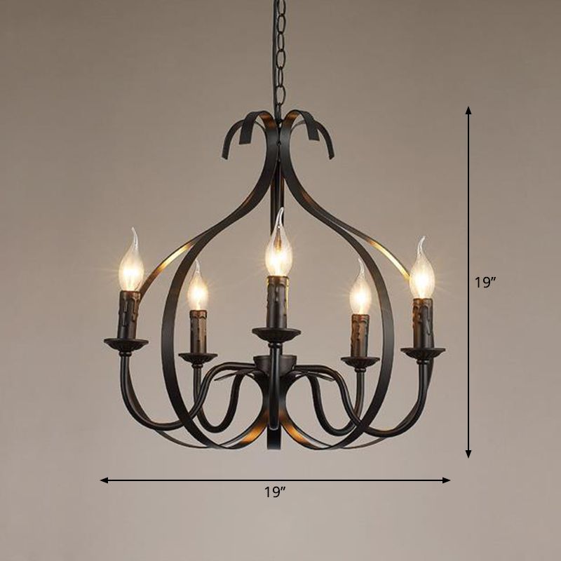 Metal Black Pendant Lamp Swirled Arm 5 Lights Classic Chandelier Light Fixture for Living Room