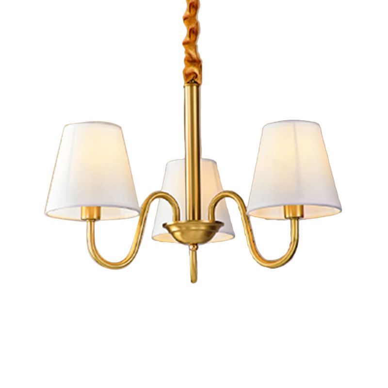 Fabric Tapered Hanging Chandelier Traditional 3/5/6 Lights Living Room Pendant Light in Brass