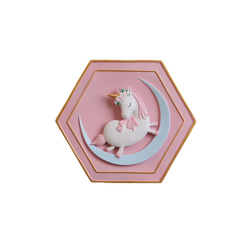 Iluminación de apliques de unicornio rosa con lámpara de pared de la cadena de la cadena de resina LED de dibujos animados de diseño hexágono