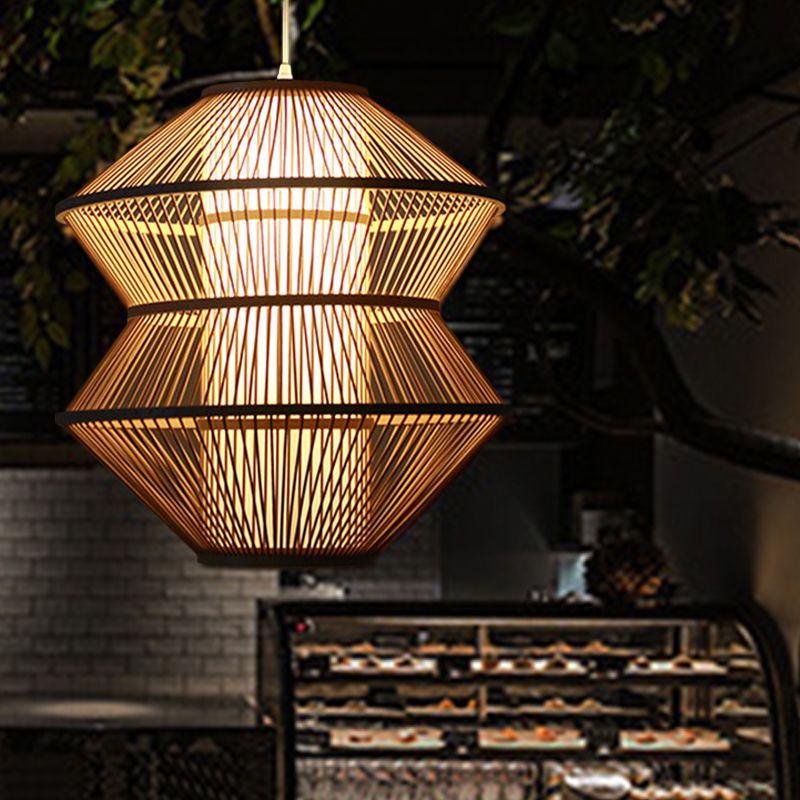 Deckenlampe mit offener Waffe zeitgenössischer Bambus 1 hängendes Licht hängende Licht mit innerem Zylinderschatten in Beige