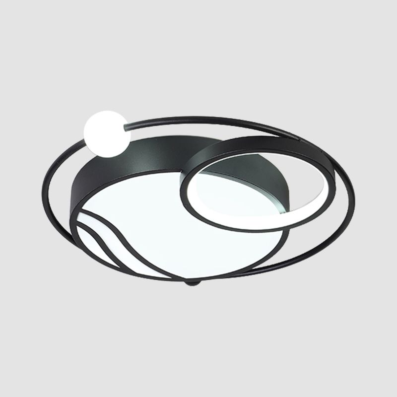 Metal Circular Ceiling Light Fixture Nordic Black/Gold LED Flushmount Lighting in Warm/White Light, 16.5"/20.5" W