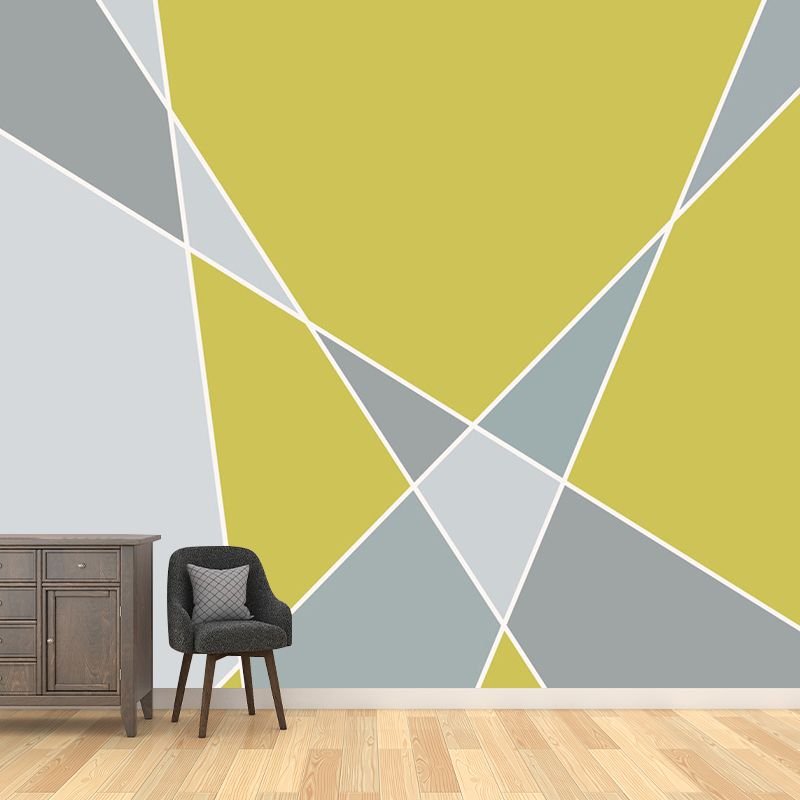 Grey-Yellow Modern Art Murals Large Size Geometric Wall Decoration for Living Room