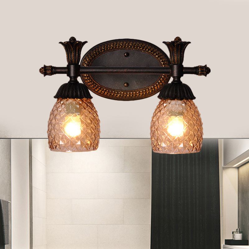 Clear Prismatic Glass Dome Vanity Light Traditional 2/3-Light Bathroom Metal Wall Mount Lighting in Black