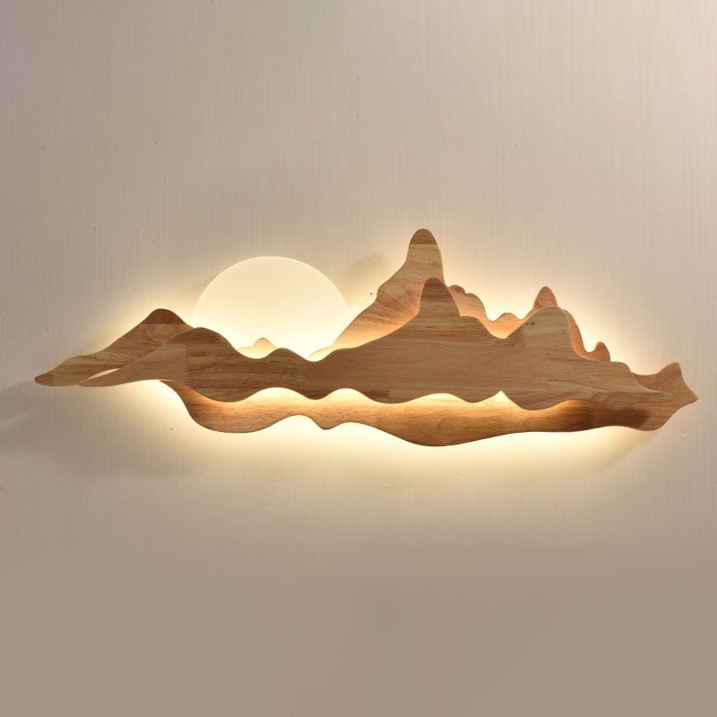 Contemporary Mountain Wall Mounted Lights Wood Flush Mount Wall Sconce for Living Room