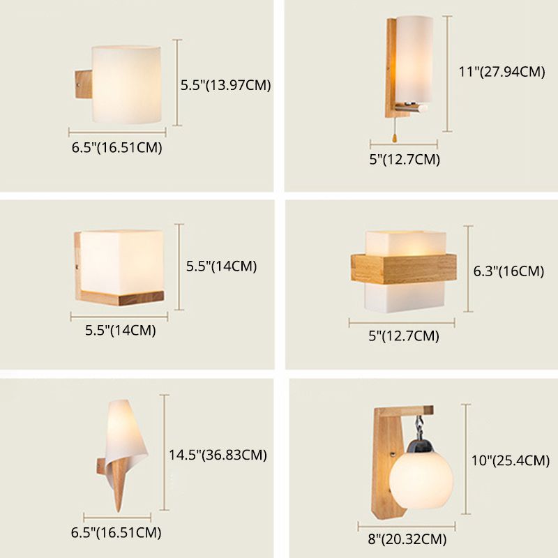 Simplicidad de sombra de vidrio blanco Lámpara de pared de madera Corredor de estilo nórdico Luz aplastante