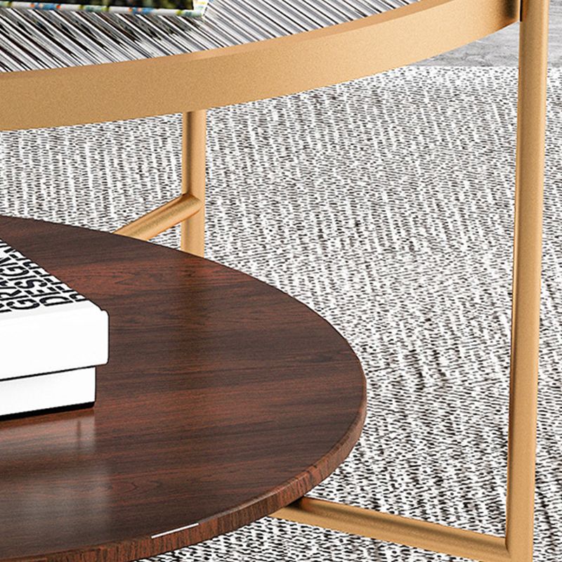 17.7" H Round Glass Top Coffee Table Steel 4 Legs Cocktail Table with Shelf