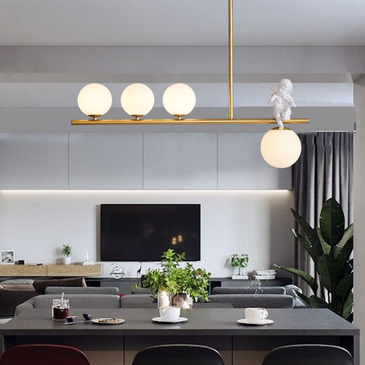 Globe Island Chandelier Lights Simplicity Milky Glass Chandelier Lighting Fixtures for Restaurant