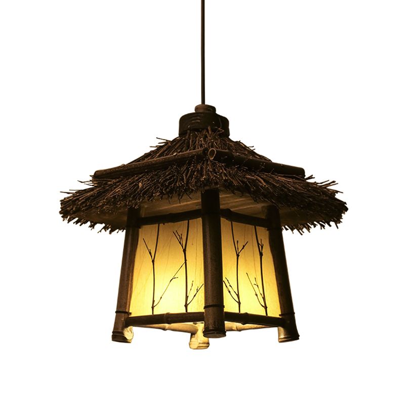 Rustieke huisvormige hanglampverlichting bamboe 1 hoofd traanhangend plafond licht in bruin