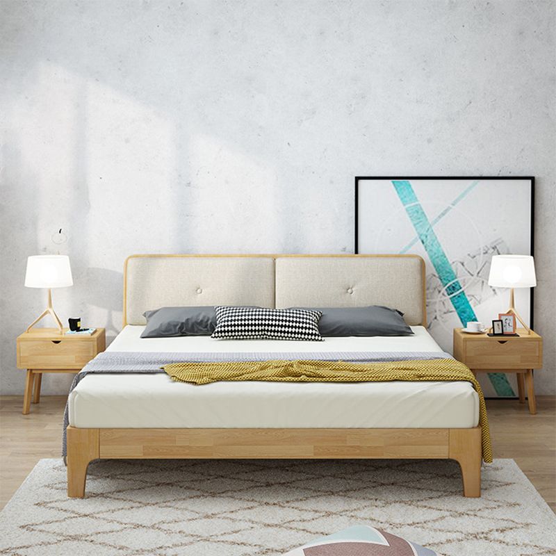 Modern Panel Bed Solid Wood Panel Standard Bed with Headboard