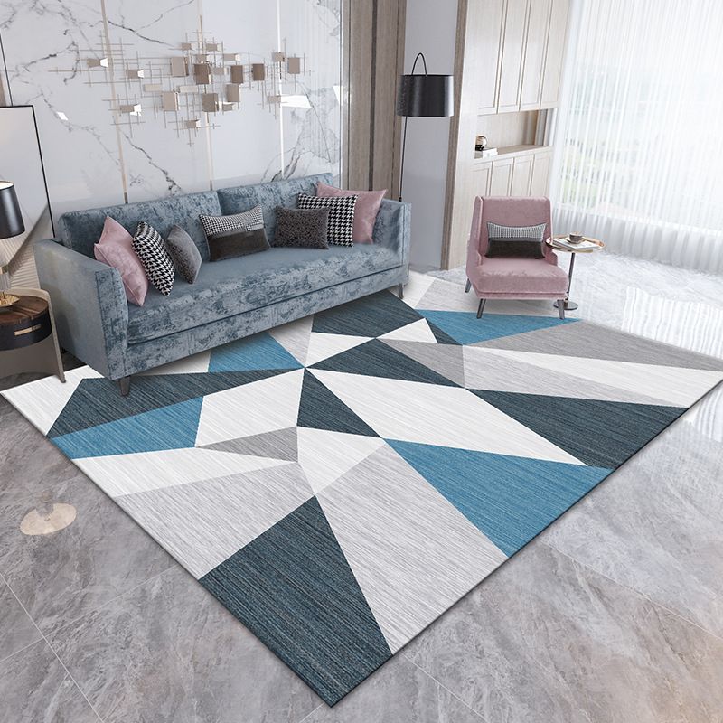 White Modern Rug Geometric Polyester Rug Washable Rug for Home Decor