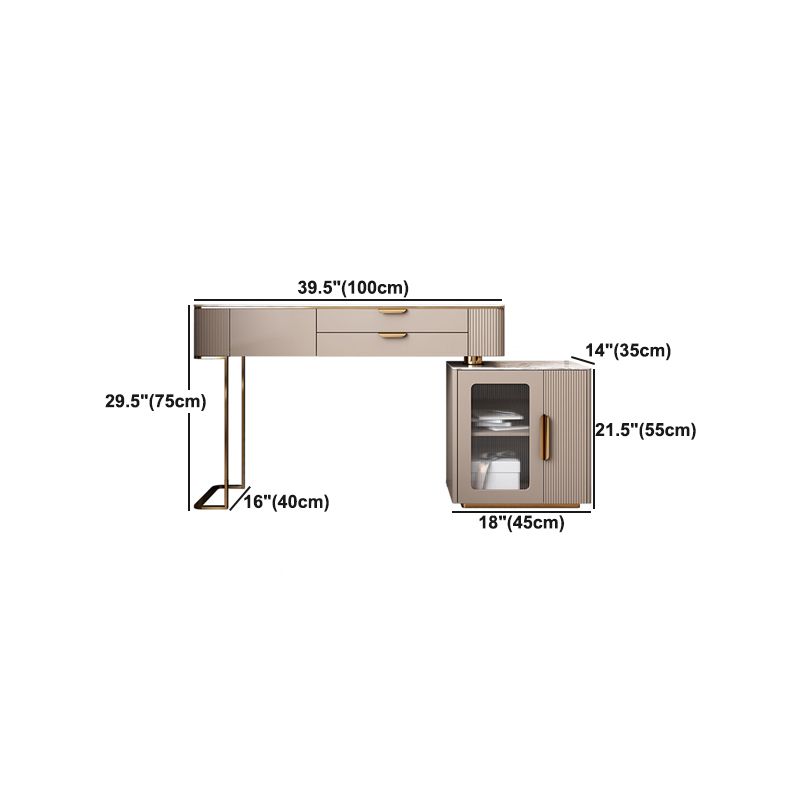 Glam Solid Wood Vanity Makeup Table Set Slate Top Dressing Table