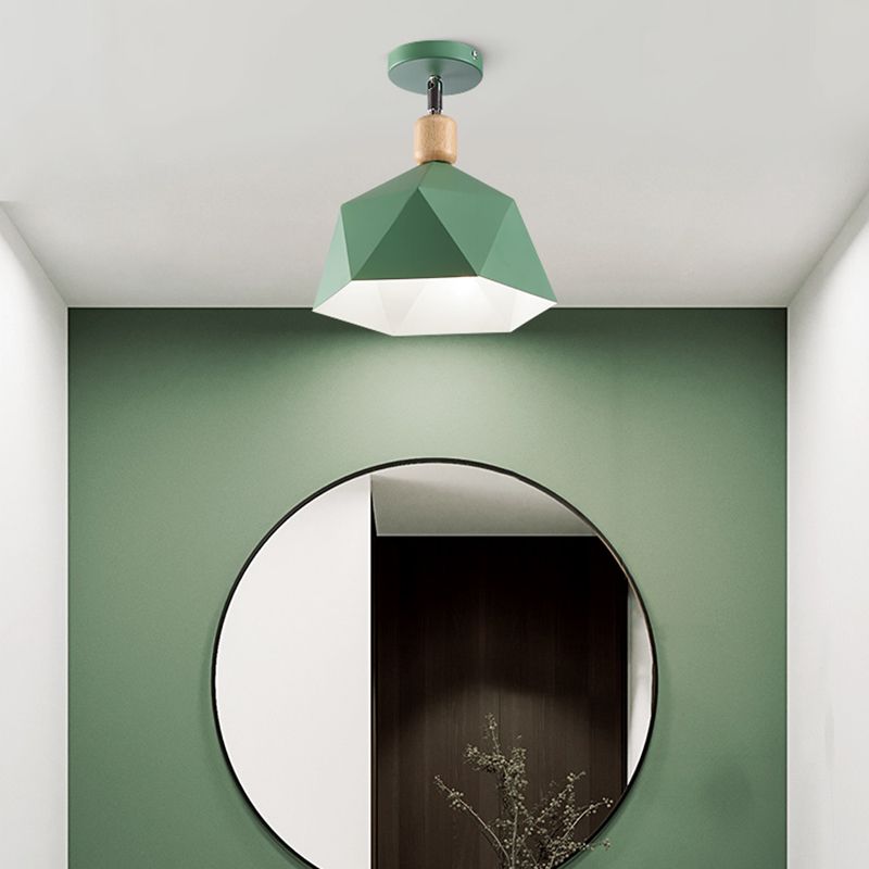 Lámpara de techo de 1 luz Macaron con forma de diamante de Metal gris/Blanco/verde para pasillo