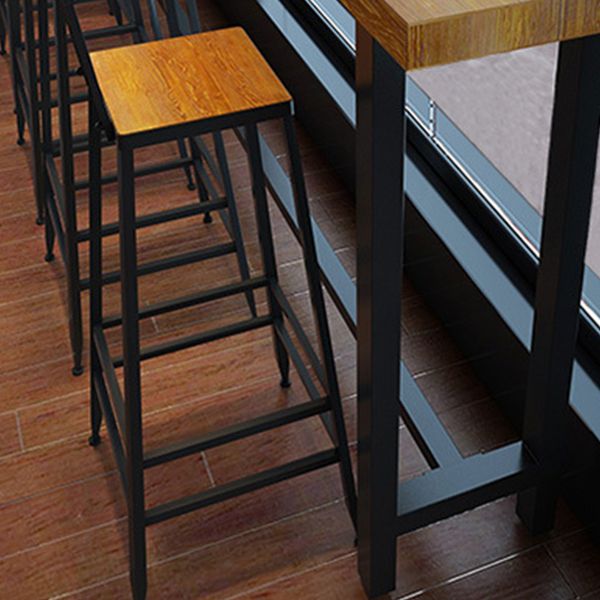 Industrial Rectangle Bar Table Set 1/6 Pieces Solid Wood Fixed Counter Table