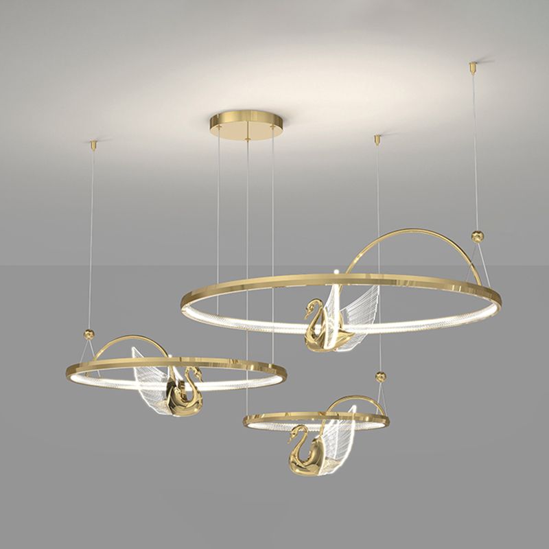 Gold Swan Suspension Light Minimalist Metal LED Chandelier for Living Room