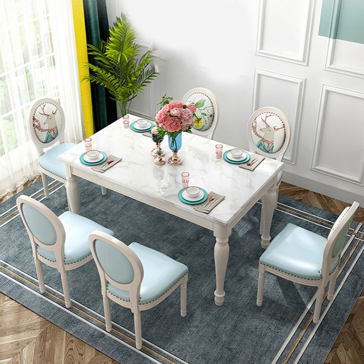Rectangle Marble Table White Dining Table for Kitchen Dining Room