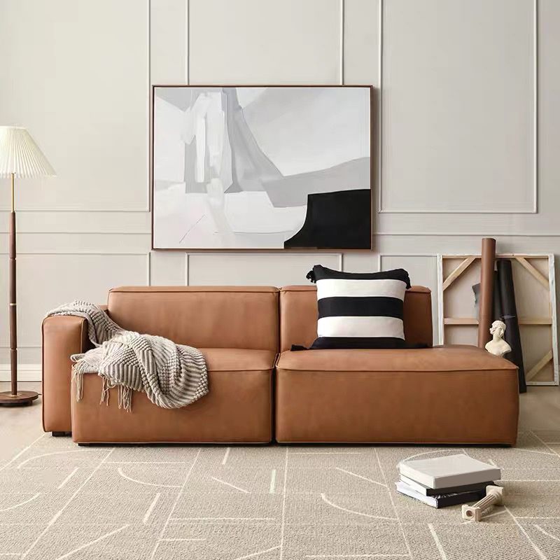 Contemporary Stationary Faux Leather Living Room Square Arm Sofa